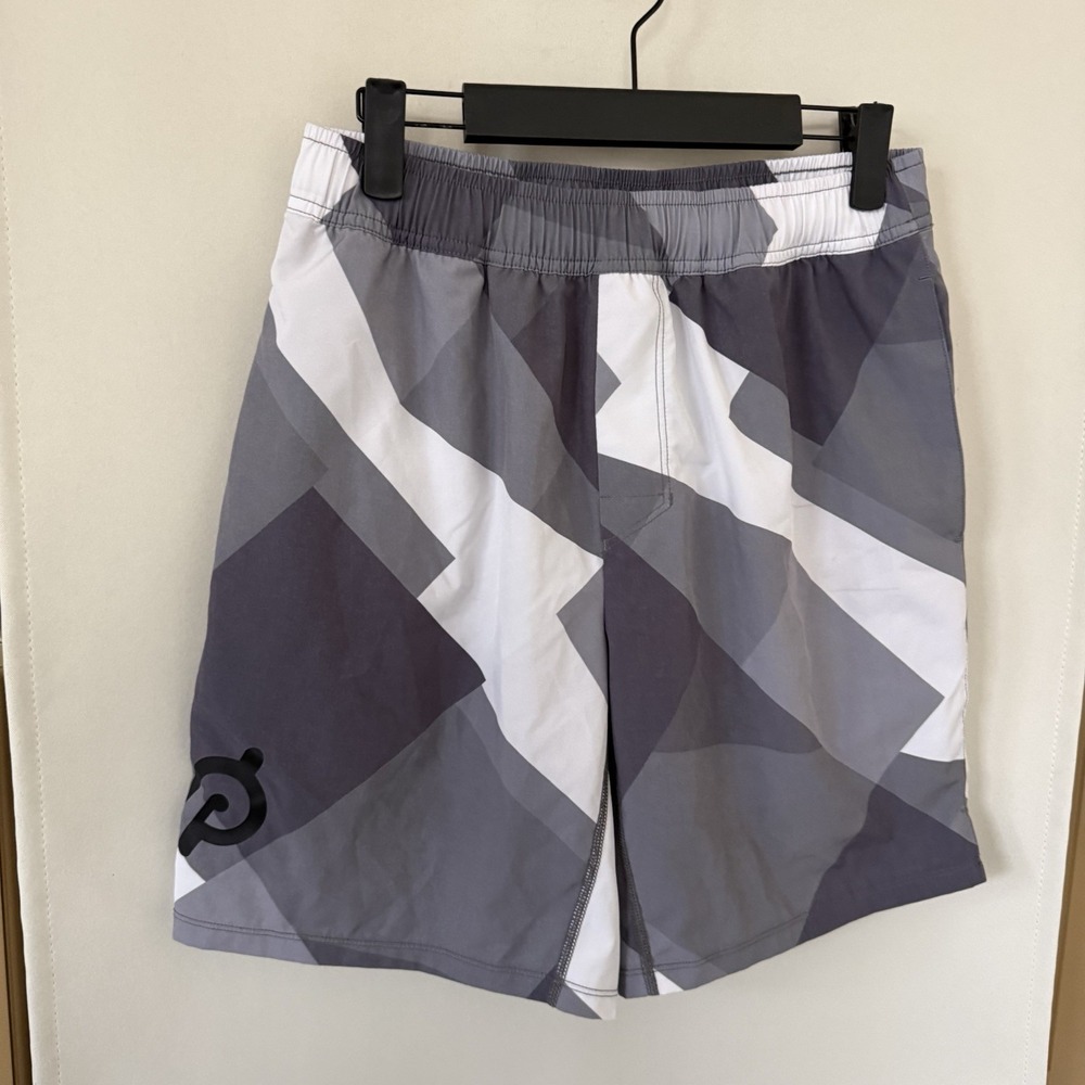 Peloton Men's Medium‎ Grey White Geometric Print United Turin Athletic Shorts